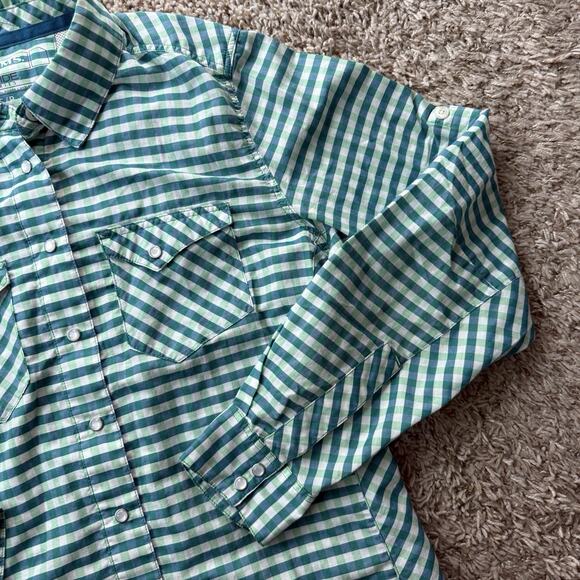 Simms Fishing Guide Series Pearl Snap LS Shirt Green Plaid Women’s Size Small - Picture 5 of 7